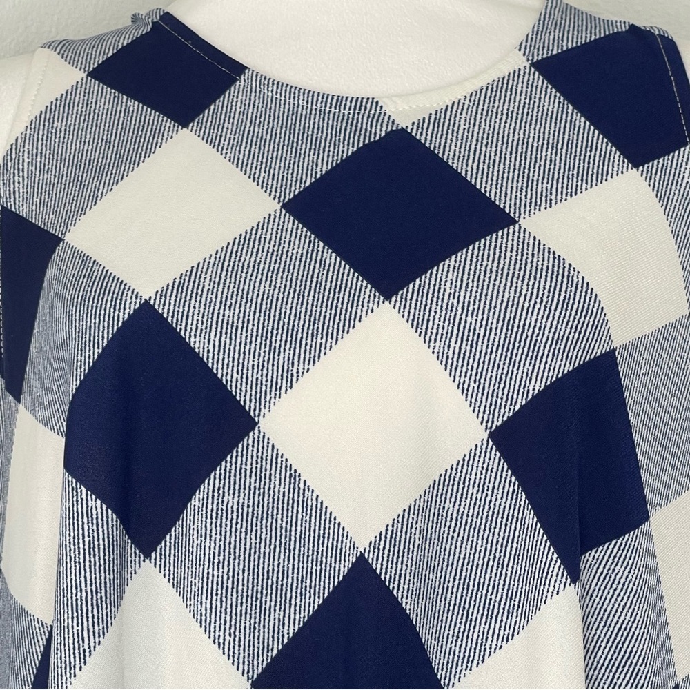 White Birch Navy White Gingham Plaid Sleeveless Tunic Dress Flowy Pockets Med - Picture 5 of 12